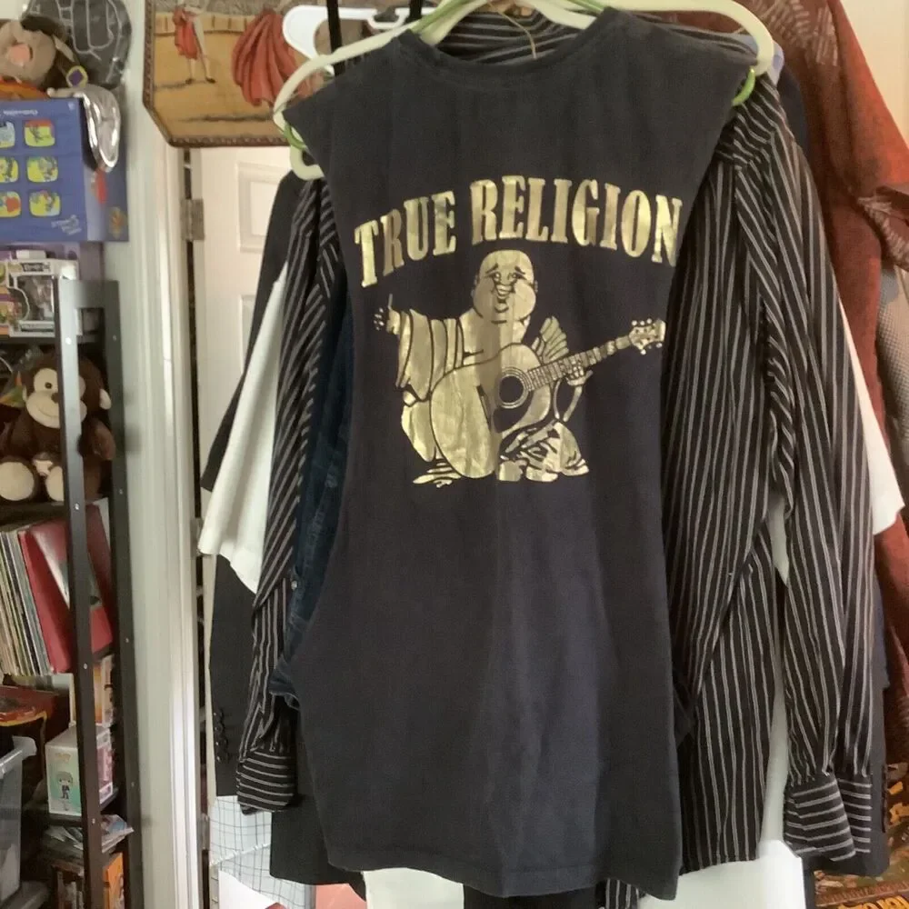 True Religion Black & Gold Graphic T-Shirt medium m tee